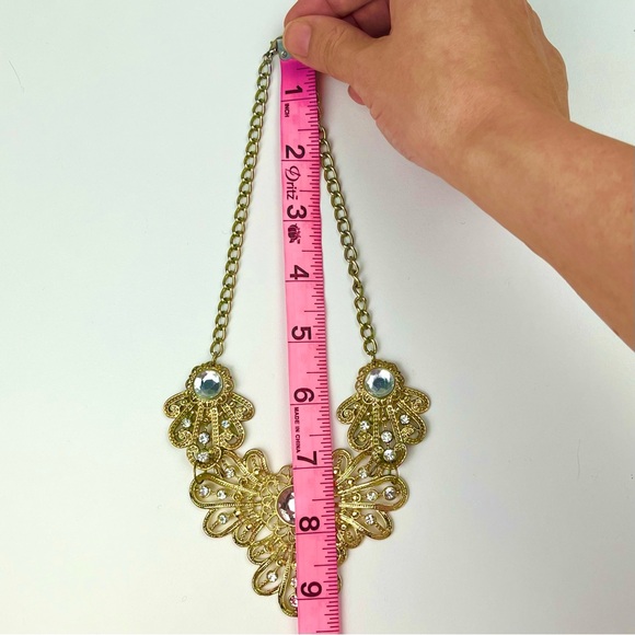 ❤️ LAILA ROWE Filigree Bejeweled Statement Necklace Gold Art Deco Gatsby Regency - Picture 5 of 6